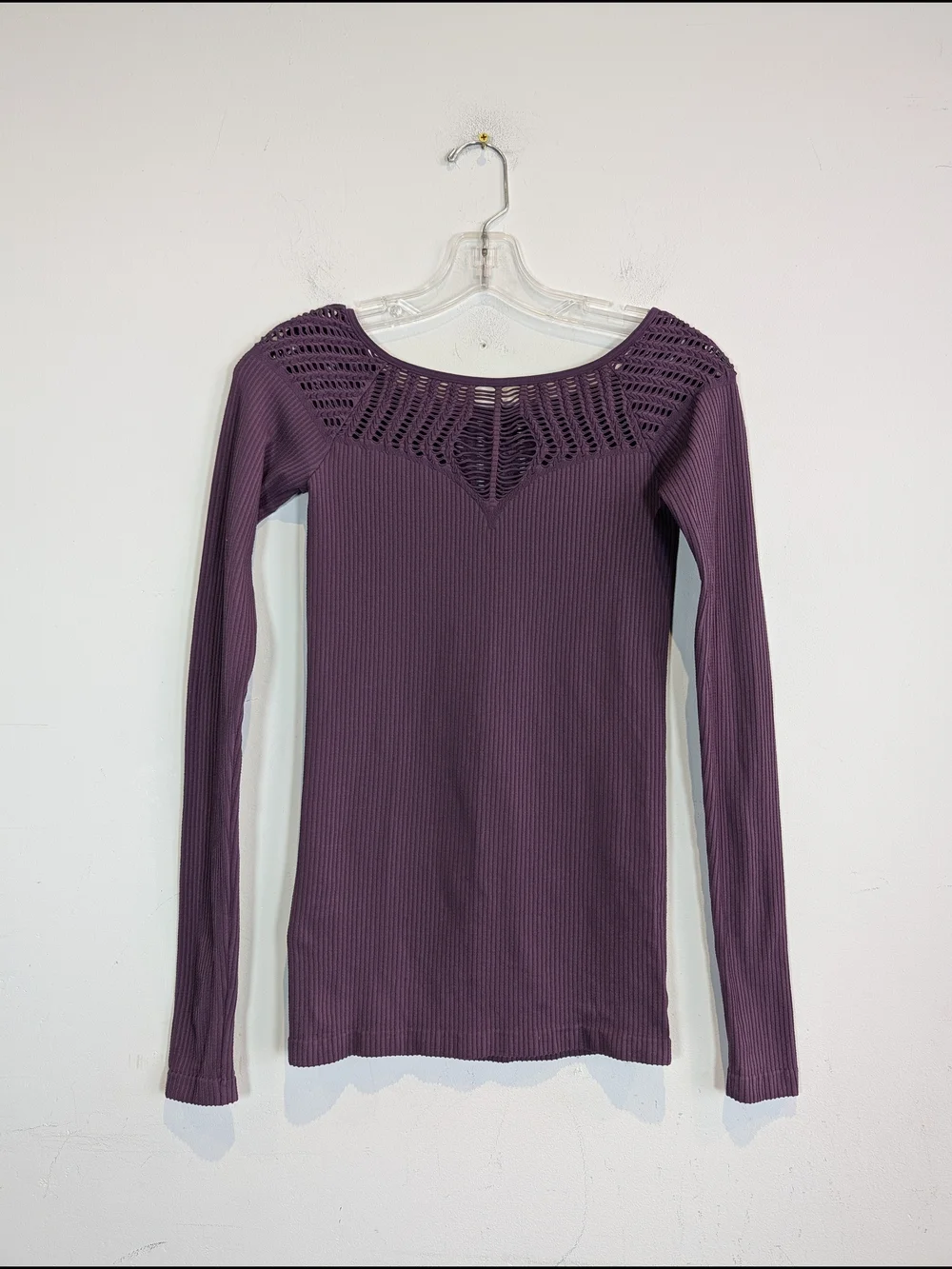 Free People Intimately Laser Cut Out Ribbed Long Sleeve Shirt, Size M/L